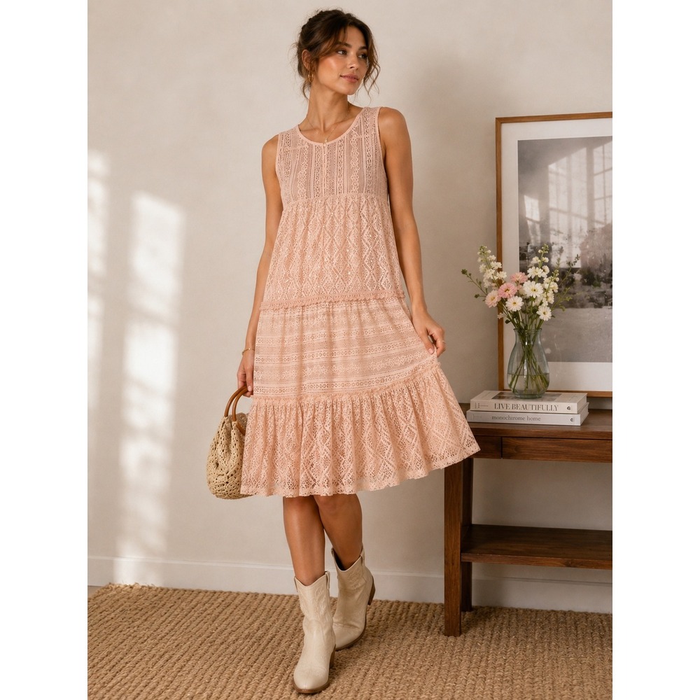 Vintage inspired blush lace sequin mini dress boho romantic cottagecore